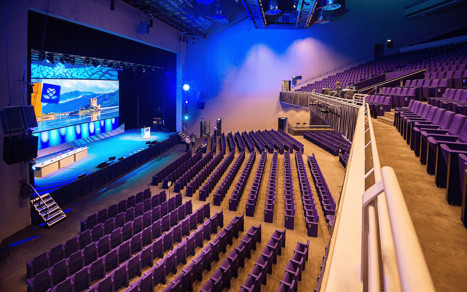 Image of SEC Armadillo Auditorium from first floor looking towards stage