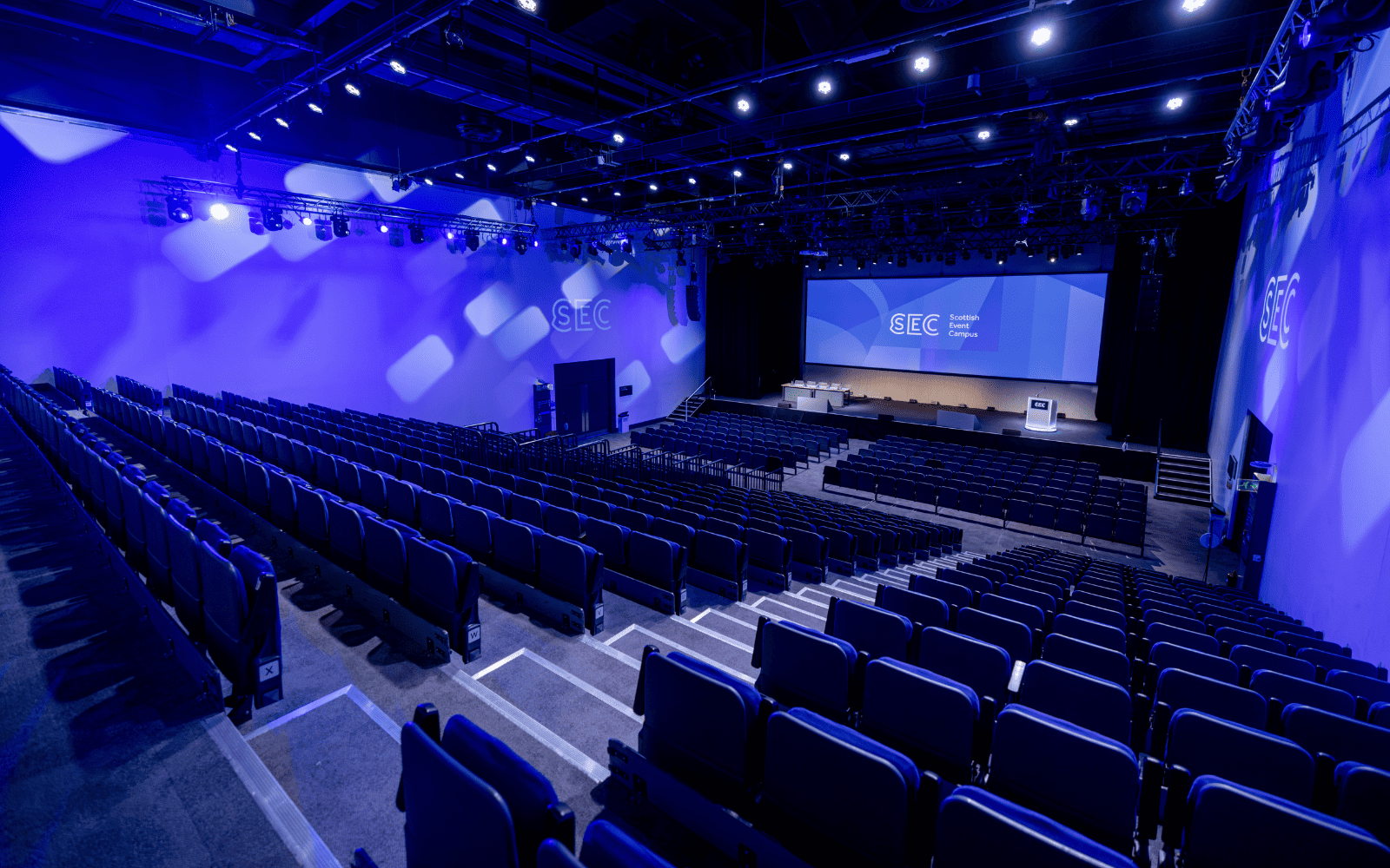 image of the lomond auditorium from the back of the seats facing towards the stage