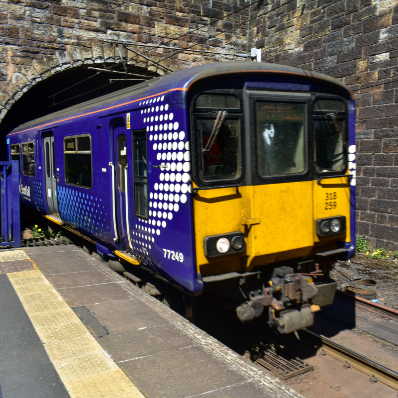 Train coming into the Exhibition Centre Train Station