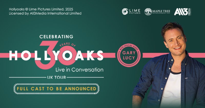 Hollyoaks event graphic with image of Gary Lucy.