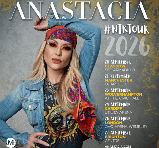 Anastacia 2026 tour artwork with dates.