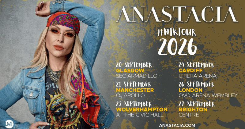 Anastacia 2026 tour artwork with dates.