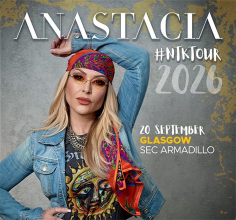 Anastacia 2026 tour artwork with Glasgow date. 
