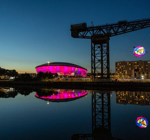 View of the Hydro and Commonwealth Games rose from across the river Clyde.