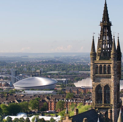 View of the OVO Hydro and Armadillo from University of Glasgow.