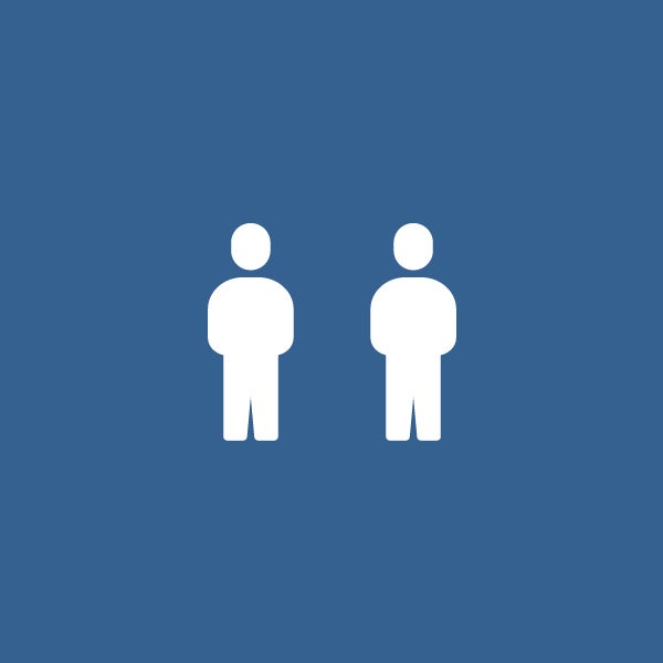 Logo of two figures with distance between then on a blue background.