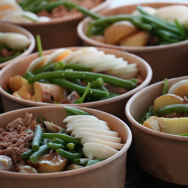 Close up of salad boxes.
