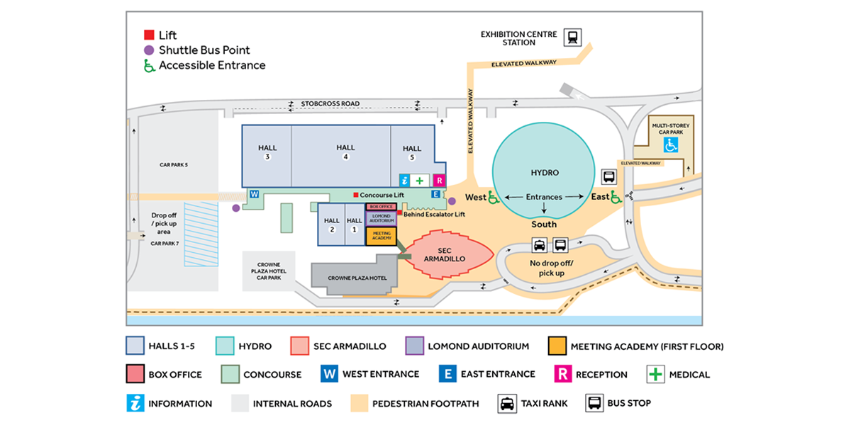Map of the key points on the SEC campus.