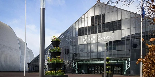 Close up of the front of the SEC Centre.