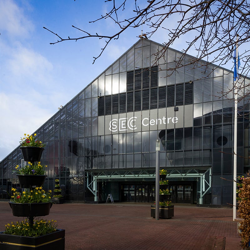 The front of the SEC Centre on a sunny day.