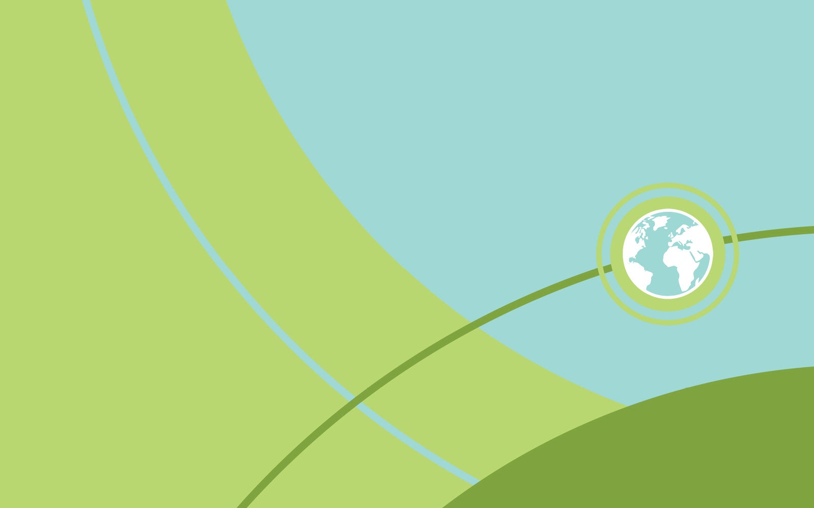 Background with blue and green shapes and a globe animation.