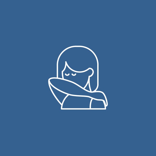 Logo of figure putting their arm over their mouth whilst coughing on a blue background.