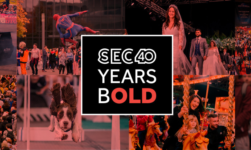Asset for SEC 40 Years bold. Includes a variety of images from exhibitions. 