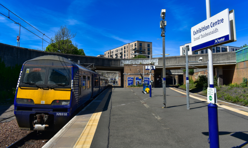Train pulling into the Exhibition Centre Station